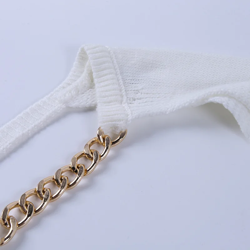 2021 New fashion Autumn Women chain long sleeve Knitted sexy short  stitch tops long sleeve crop tops