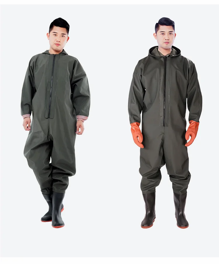 High Quality Thicker PVC Rubber full body waterproof suit one-piece chest waders fishing suit Fishing Waders