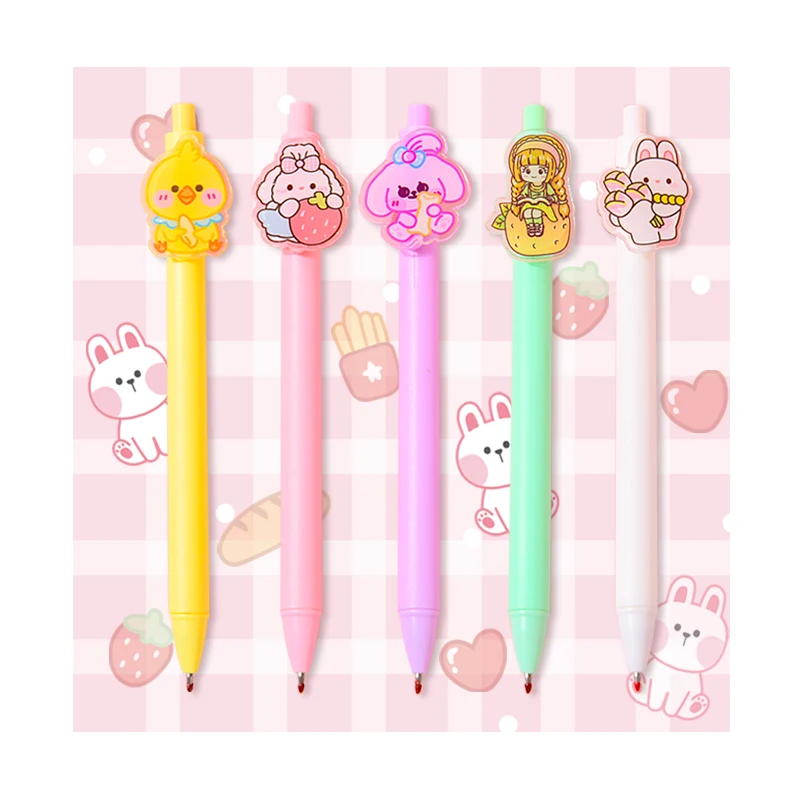 Custom charm cartoon Ballpoint Pen soft cute fashion color cute acrylic Rubber Clip ballpoint pen