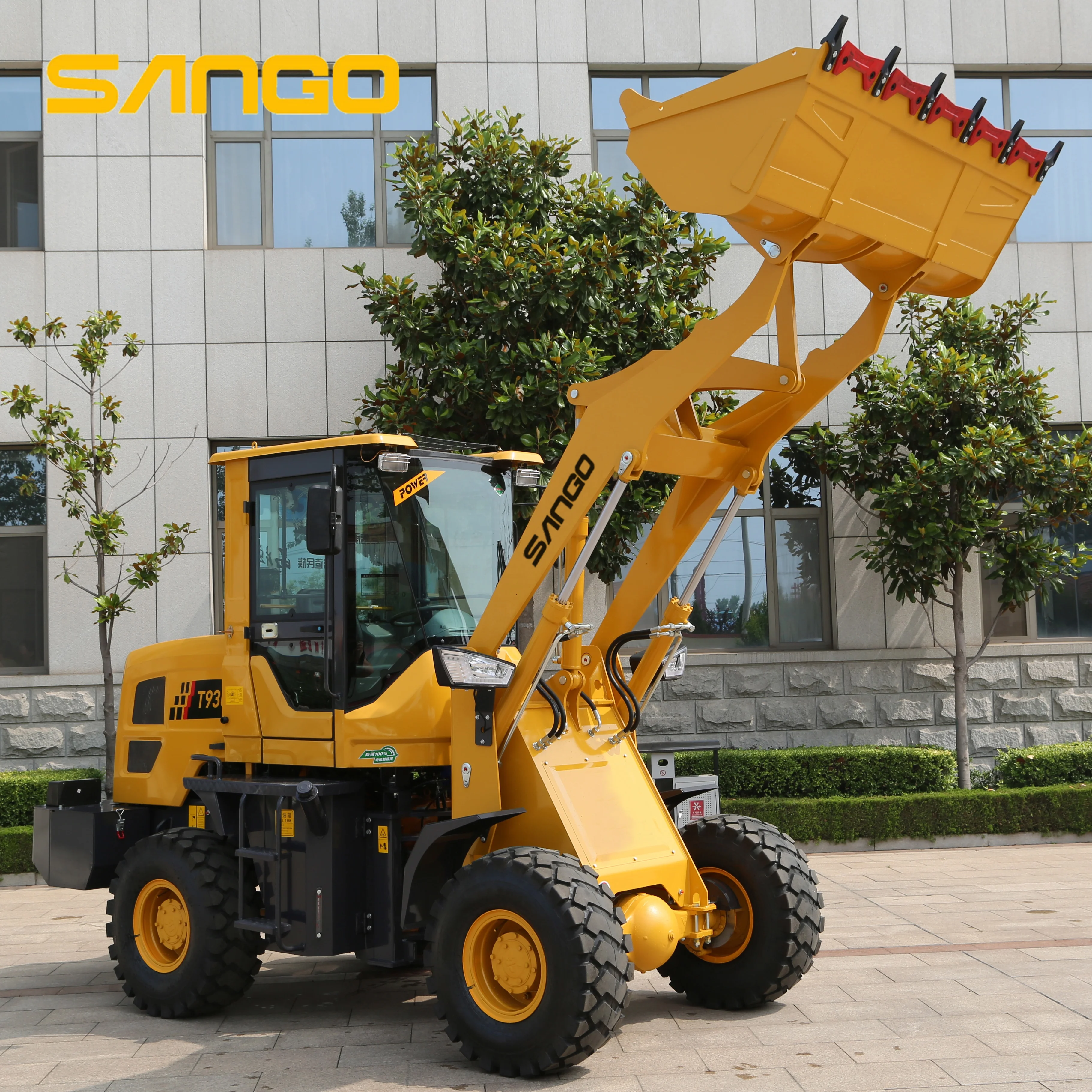 Newest Sango T930 made in china mini wheel loader 1.8 ton 2 ton 4 wheels front end high speed bucket oil cooler loader grapples