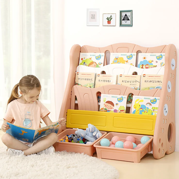 Nursery School Kindergarten Muti-functional Plastic Preschool Kids Books Holder Child Magazine Storage Rack
