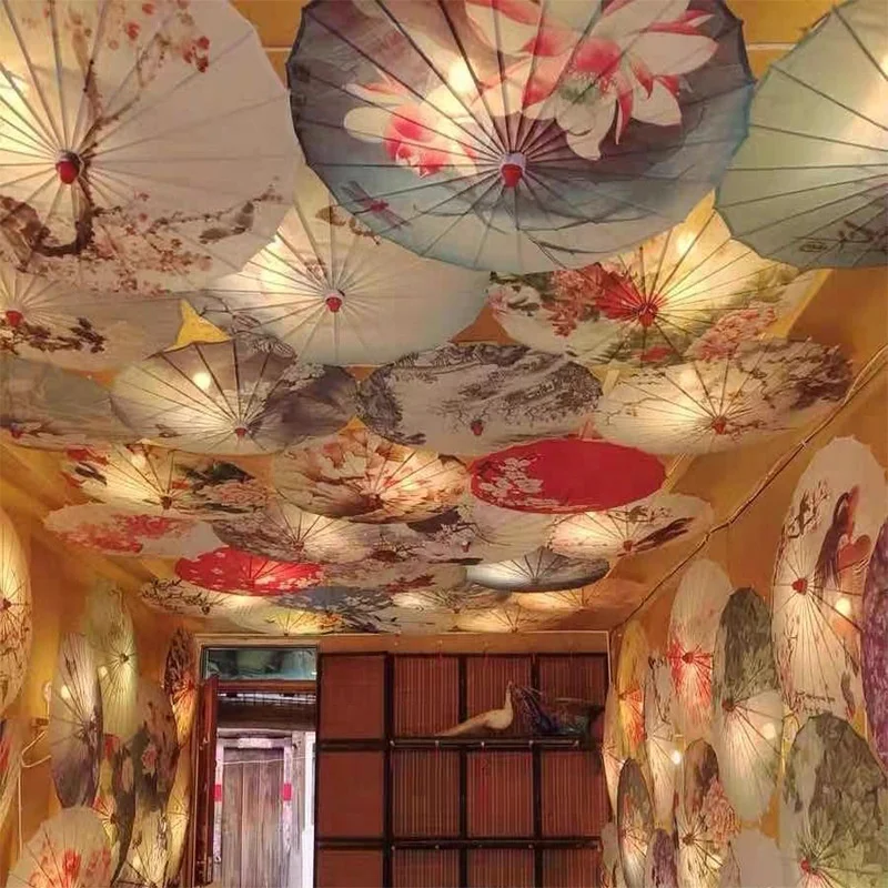 Japanese Chinese Ceiling Decoration Umbrellas Craft Dance Props Parasols Handmade Silk Oiled Paper Umbrella