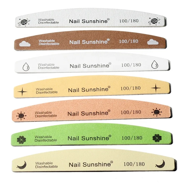 Nail File Wood Base Emery Board 7 Color Thin Wooden Nail Filer Washable Reusable Wood Sanding File