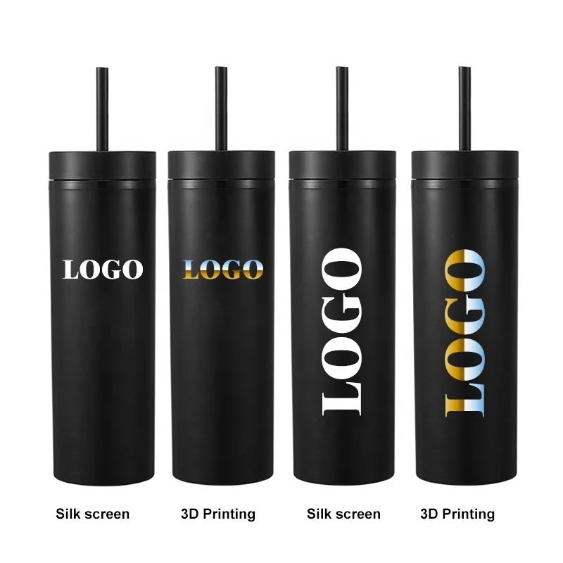 Customized 16oz Skinny Tumblers with Lids and Straws Colored  Acrylic Tumbler Tall Matte Skinny Tumblers