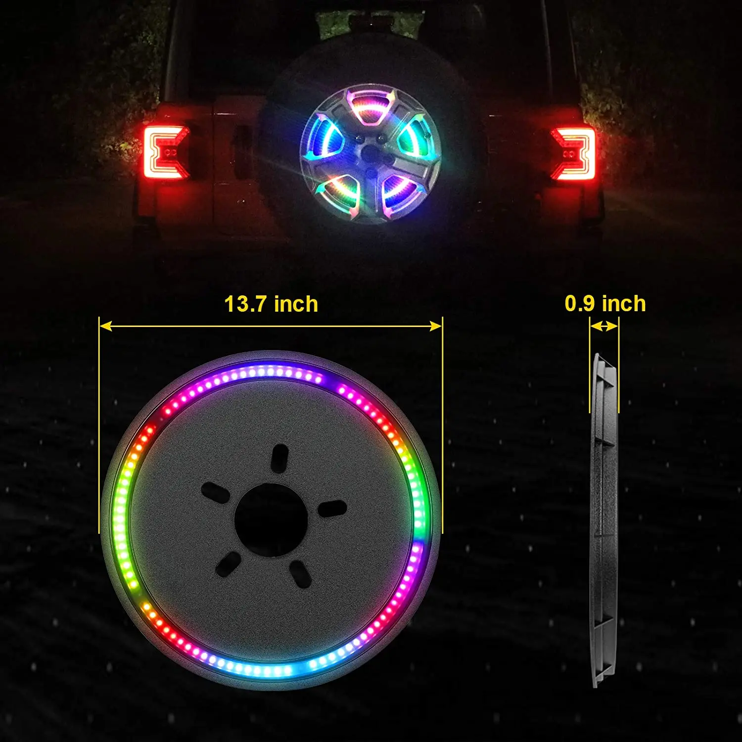 Remote Control Rgb Led Car Brake Light Round RGB Tire Break for Jeep Wrangler JK 2007-2018 JL