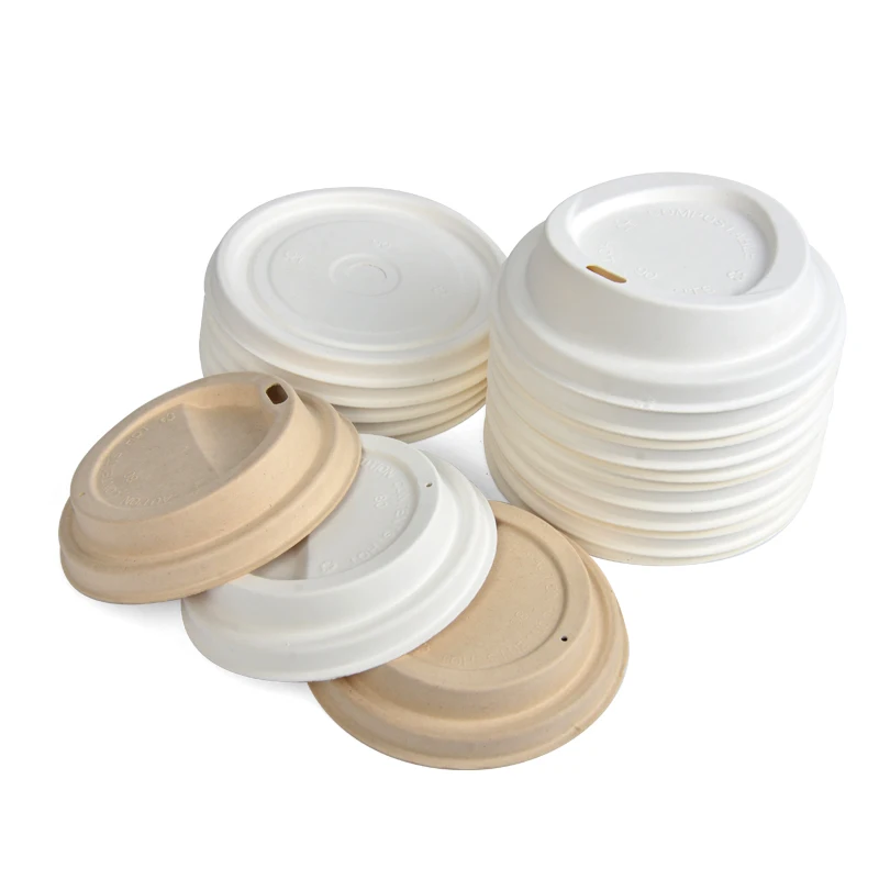 Biodegradable Disposable Composable Lid For Pulp Paper Lid 80 90mm Bagasse Coffee Cup Pulp Lids Cover