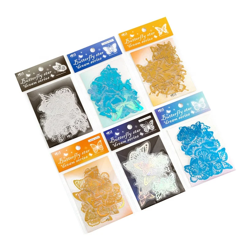Gilded PET sticker butterfly star dream series retro hand account material sticker transparent colorful 3D girls stickers
