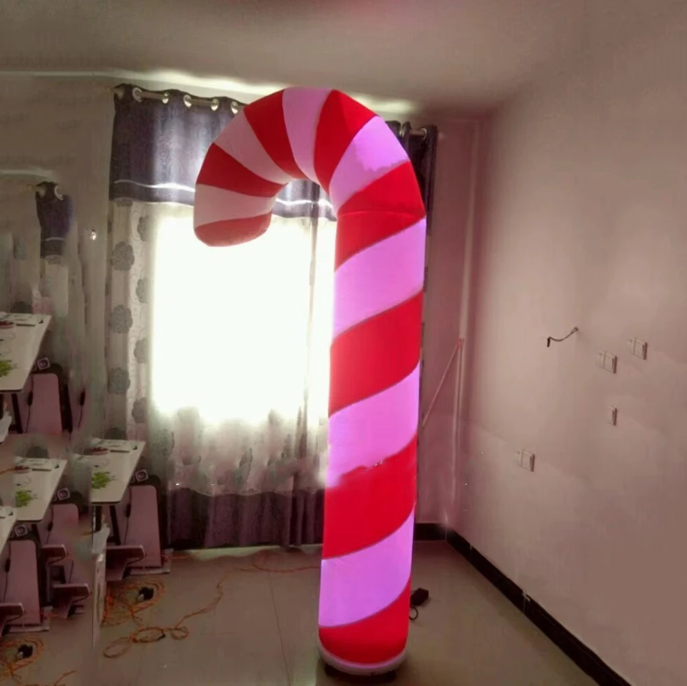 Christmas Advertising Inflatables RGB LED Lighted Base Inflatable Candy Cane for Decorations and Holiday Events