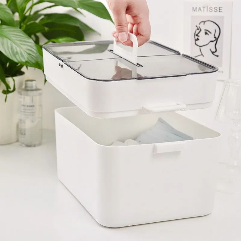 2 Layer First Aid Kit Plastic Medicine Pharmacy Sewing Storage Box Home Dorm Organization Makeup Organizer Bins with Handle