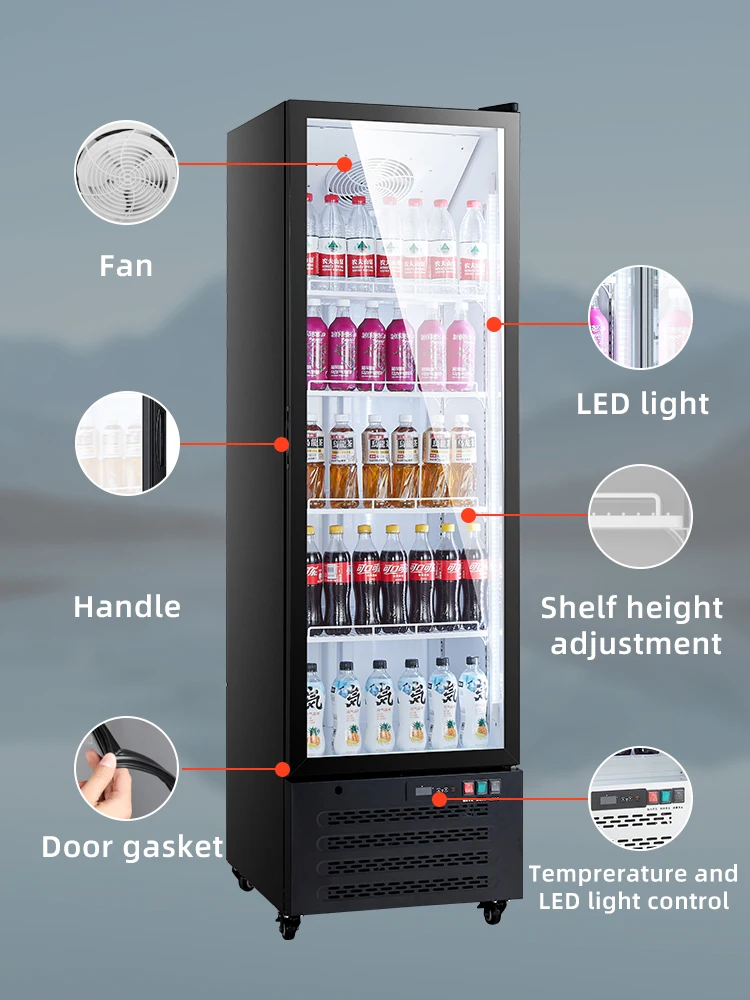 Upright Beverage Display Refrigerator Commercial Supermarket Fridge For Drinks 1 Door Beverage Cooler