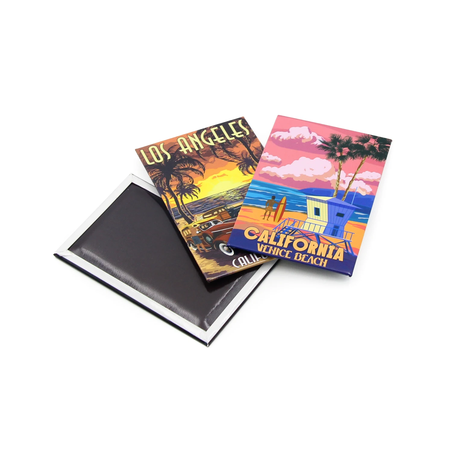 Custom Photo Los Angeles Beach Tourist Souvenir Tinplate Fridge Magnet Tin Fridge Magnet