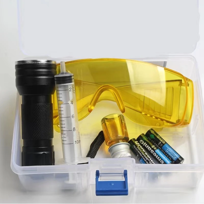 Auto AC System Leak Test Detector Kit Portable Universal Fluorescent Flashlight Air Conditioner Car Pipe Leak Detection Tool Set
