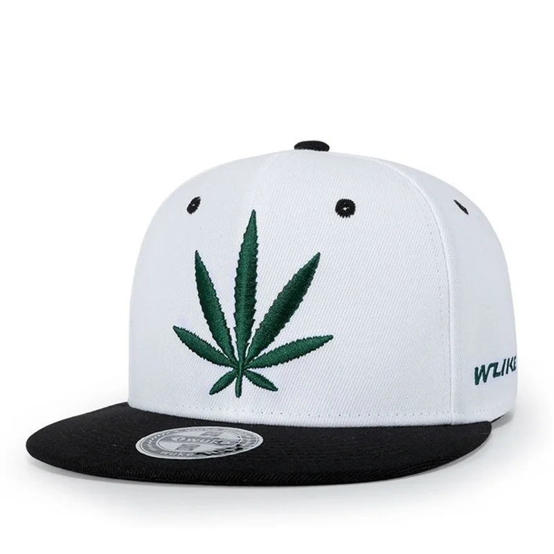 Fashion Design Leaf Weed Snapback Cap 3D Embroidery Custom Snapback Hats Caps in Bulk Maple Gorras Hats with Sticker
