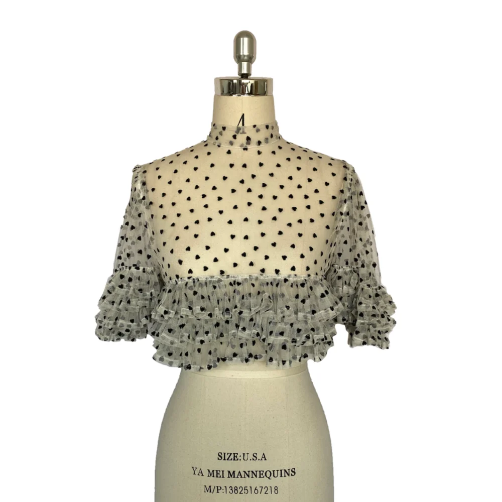 
Sexy French wavelet dot mesh chiffon blouse 