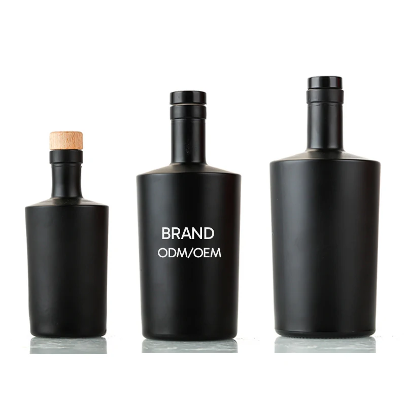 Luxury Matt black 100ml 375ml 500ml 750ml glass wine packaging bottles With Sealed Cork for liquor Whisky Vodka Tequila Gin Rum