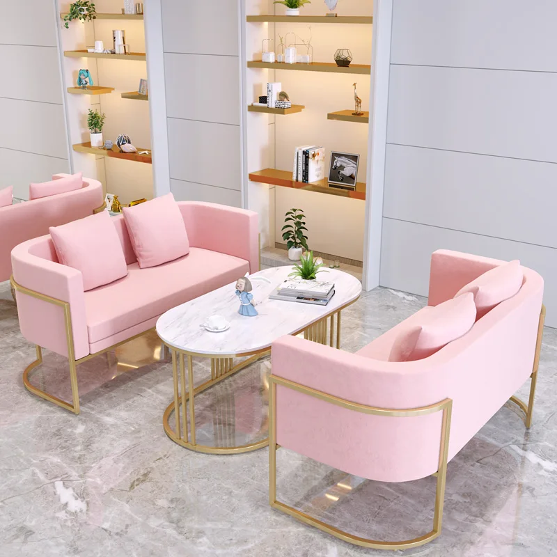 Modern Small Sofa from Nordic Studio for Beauty Salon Meeting Area or Clothing Store Iron Metal Material Simple and Elegant