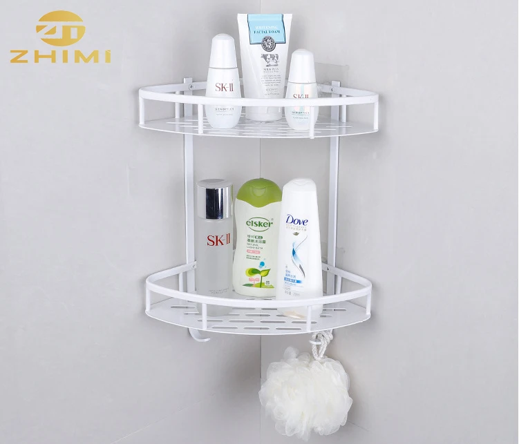 Houseware Aluminium Alloy Adhesive Wall Mounted Type Bathroom Storage Rack 2-tier Shower Caddy Corner Shelf Basket