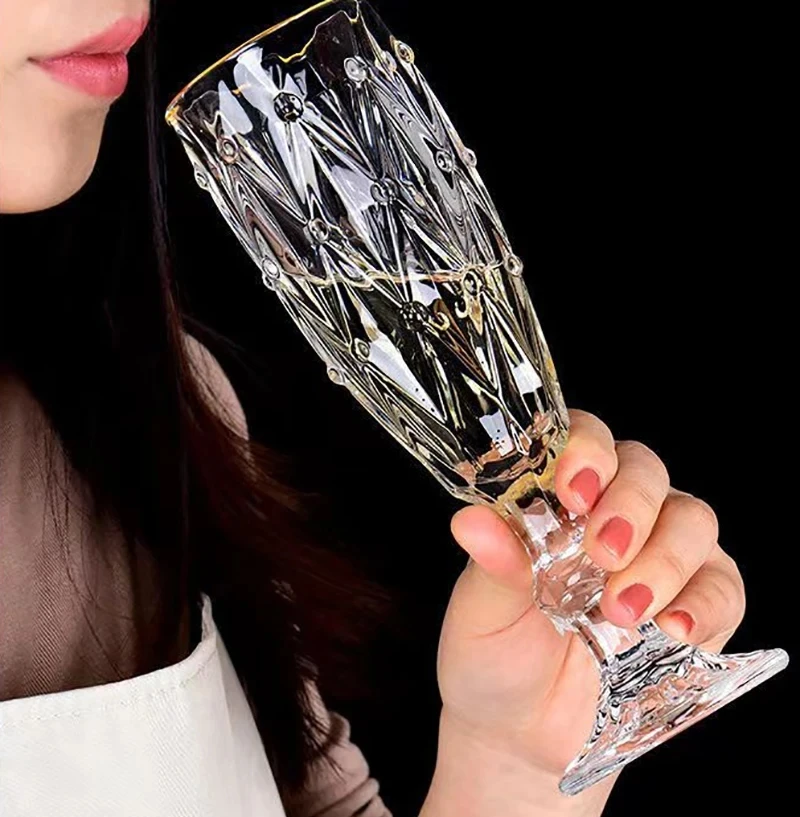 High Quality Diamond Pattern Goblet Red Wine Glass Champagne Goblet Glassware for Wedding Bar Party