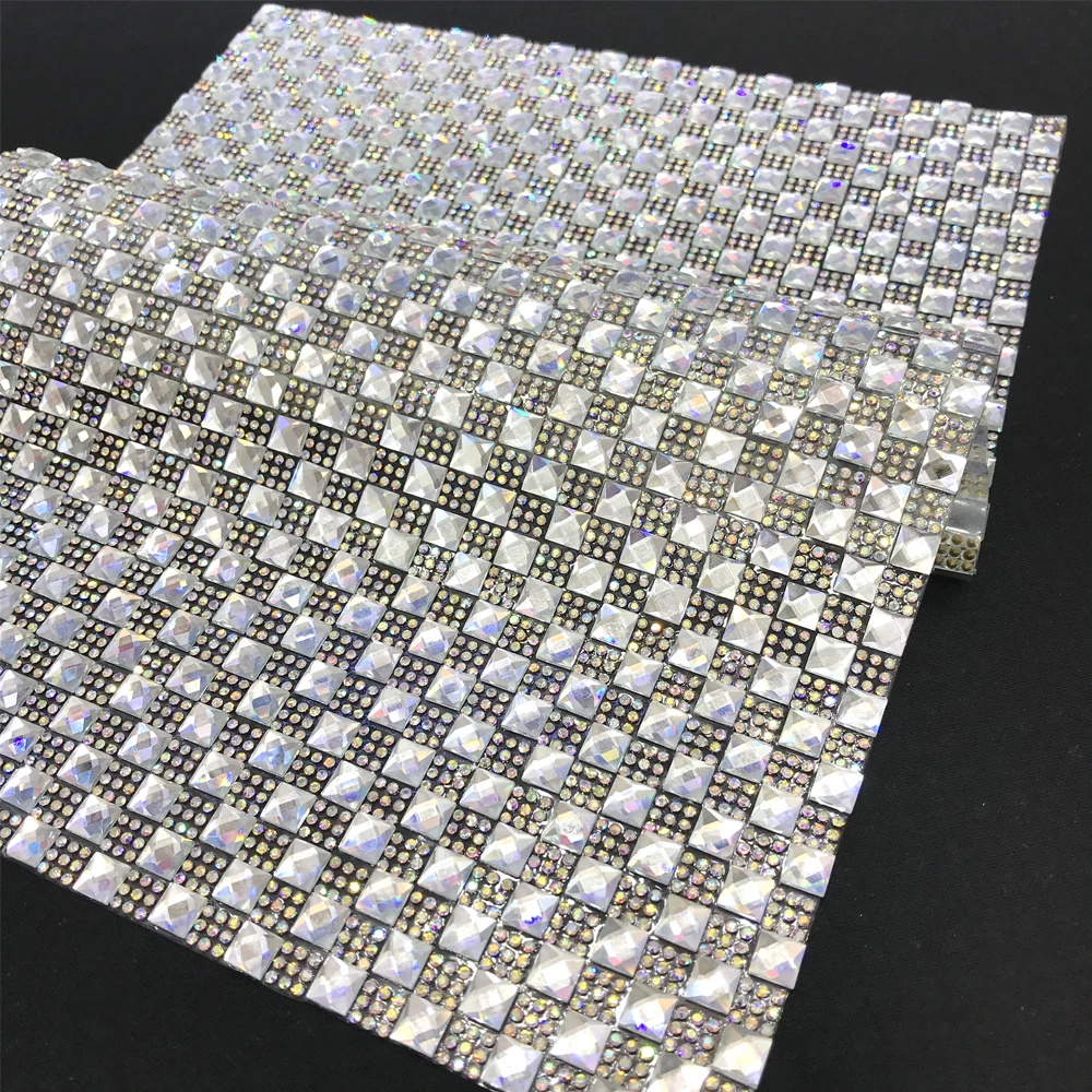 w082 Custom AB rhinestone 8*8mm glass beads crystal sheet hotfix rhinestone mesh for shoe