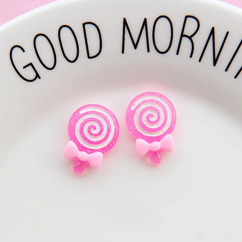 Free Shipping Colorful Adorable Glitter Bowknot Lollipop Resin Candy Accessory Scrapbooking Flatback Cabochons Resin Ornament