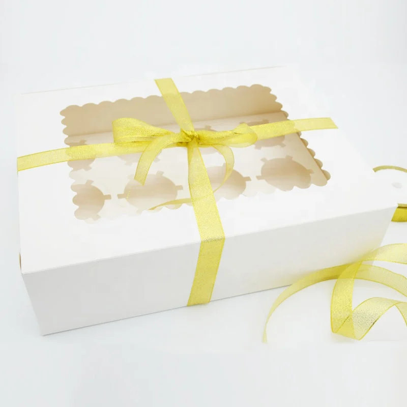 Cake Packing Muffin Cardboard Box White Kraft Paper Box with window 12 Hole Cupcake Box with Insert