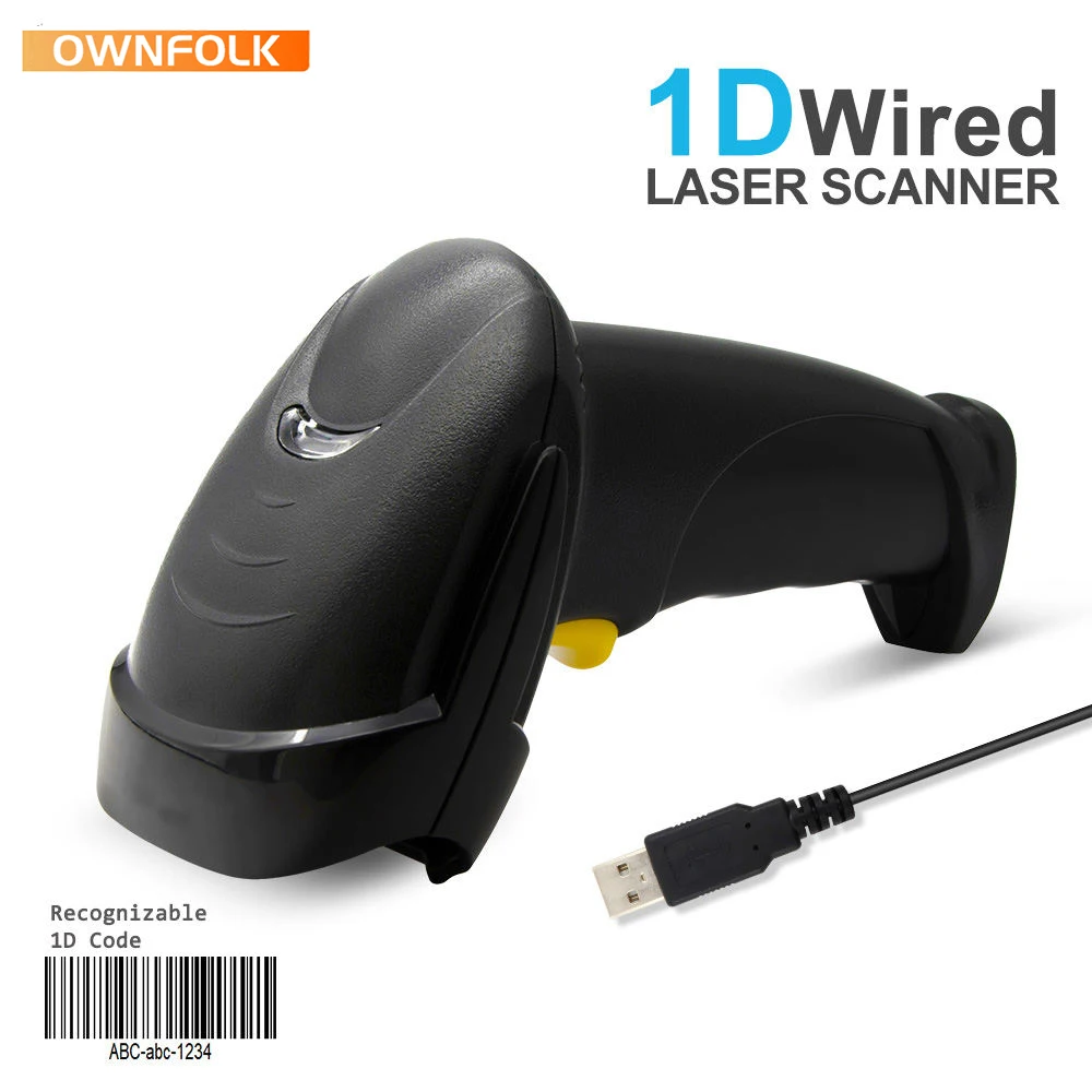 OWNFOLK Laser CCD CMO Scan wired Bar Code Scanners Reader Corded Handheld 1D 2D QR Barcode Scanner for supermarkets