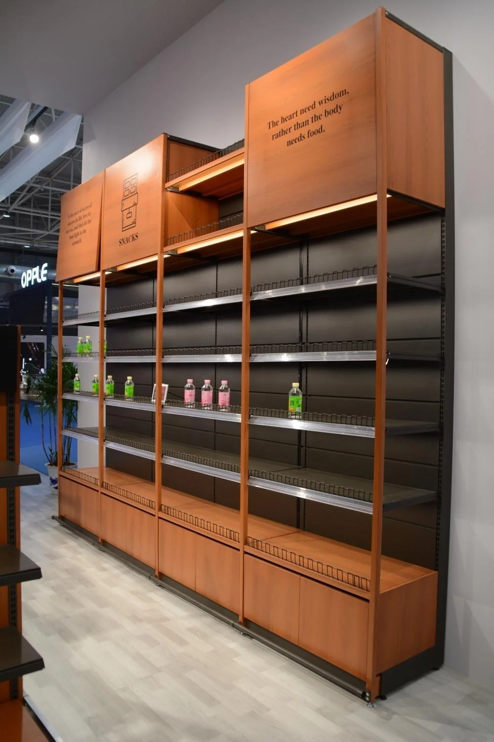 Xinde Customized Supermarket Shelves Steel&Wood Wine Shelves Display Single-sided Beverage Display Rack