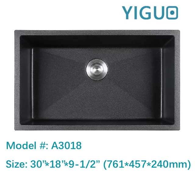 Without faucet feature rectangular bowl shape undermount installation type Composite granite quartz kitchen sink 3018