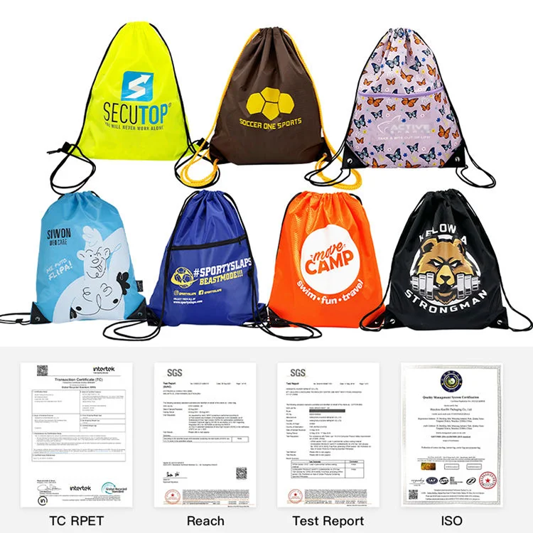 Hot Sale Cheap Waterproof Drawstring Backpacks Bag 210d Polyester Sports Draw String Bags Custom Logo Polyester Drawstring bag