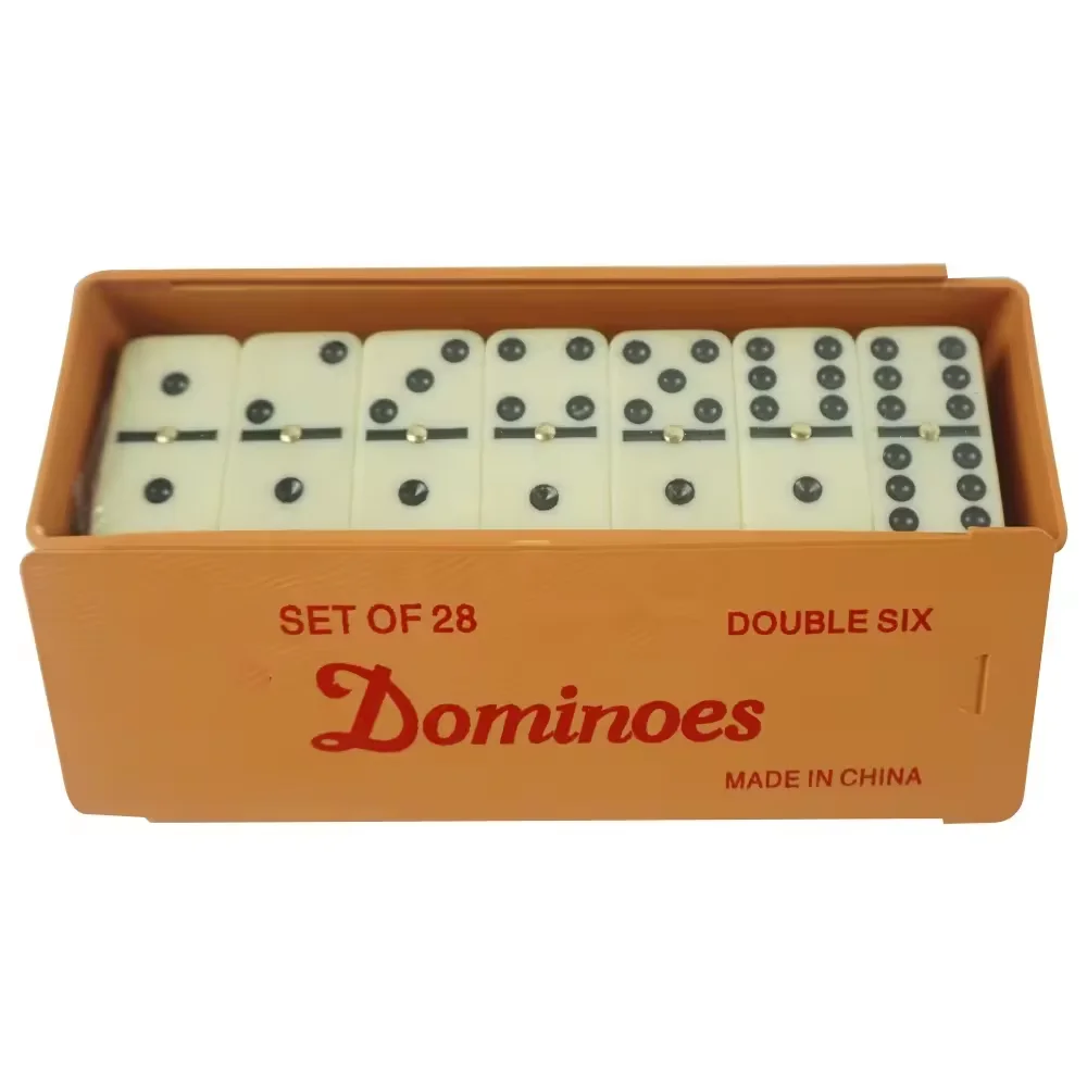 New Professional custom double 6 six dominoes game set custom domino logo colour plastic box logo from manufacture