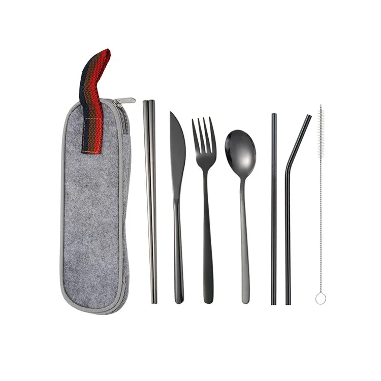 Brilliant Custom Elegant Metal Stainless Steel Spoon And Fork Flatware Sets Table Cutlery Straw Gift Set