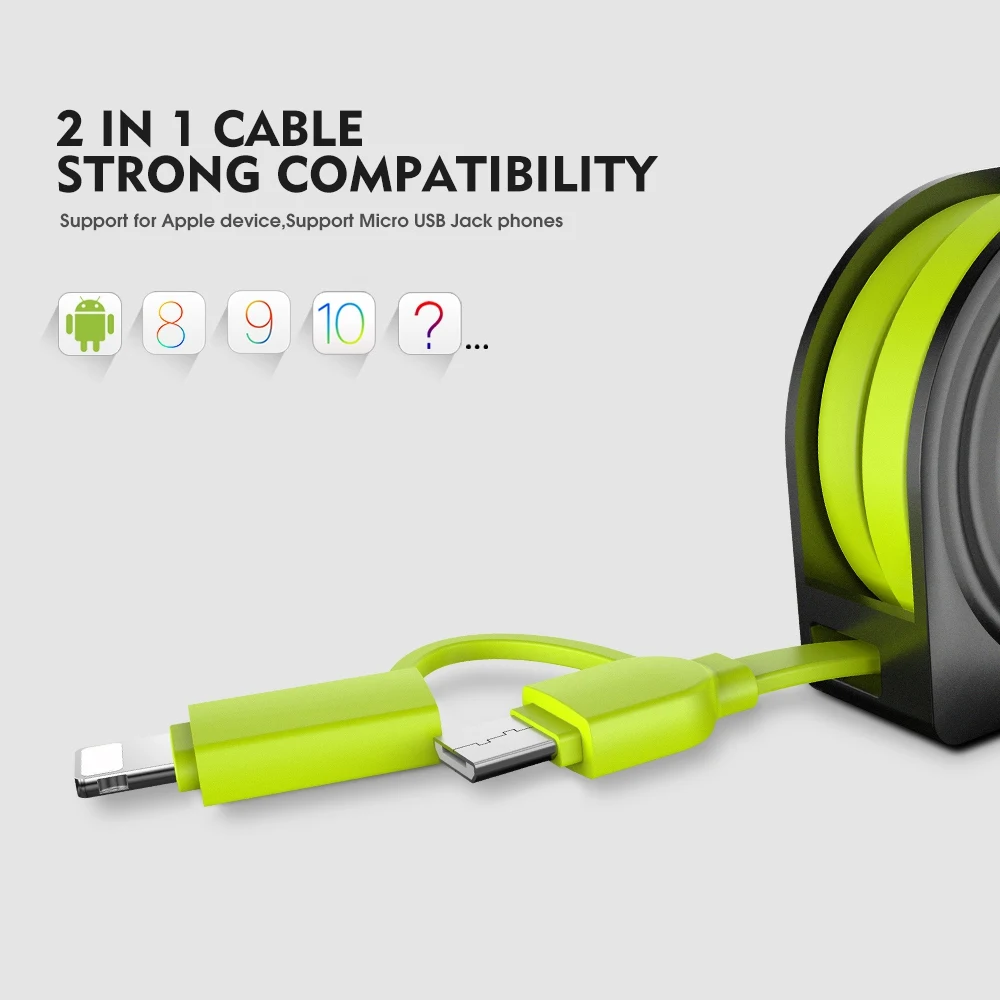 FLOVEME Free Shipping Retractable USB Cable For iPhone Micro 2in1 Multi USB Cable