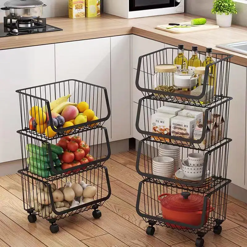 Standing Type Stackable Metal Wire Fruit Vegetable Food Storage Bin Basket For Kitchen