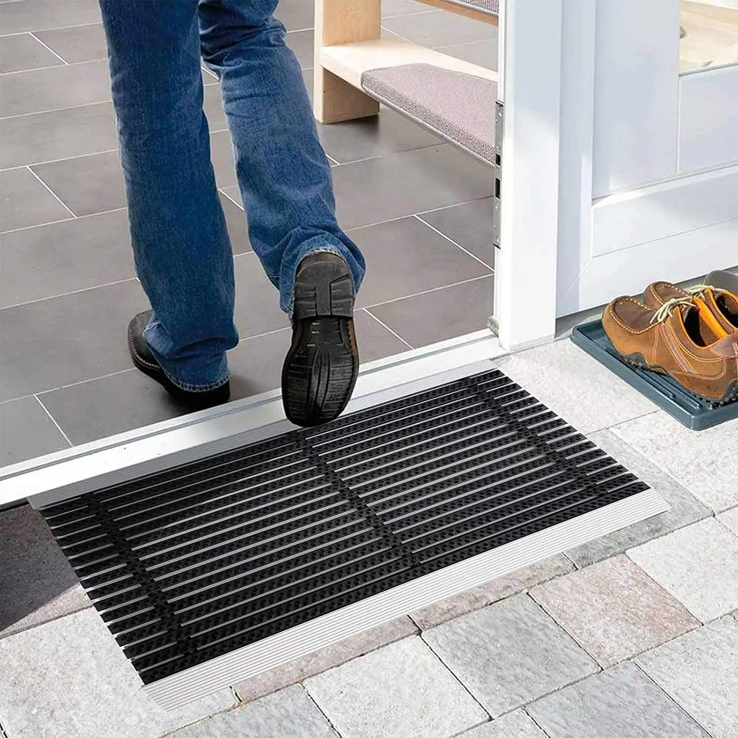 Heavy Duty anti-slip aluminum Door Floor mats Hotel Indoor Mats Aluminum Profiles door mats with a Carper Brushes Rubber Insert