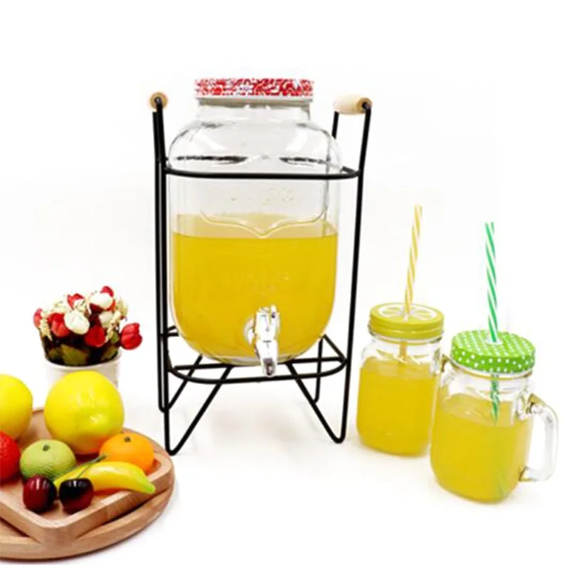 clear or decorated glass mason jar beverage juice dispenser with screw tap