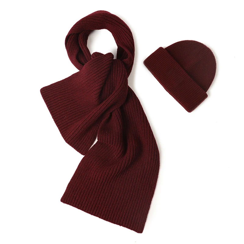 Зимние теплые толстые однотонные вязаные шапки и шарф унисекс с логотипом на заказ оптом