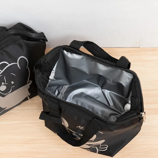 Custom Outdoor Picnic Insulated Cooler Black Handbag Reusable Thermal Cooler Bento Bag