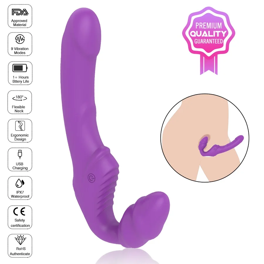 Quaige Sex Toys Silicone Double Side Dildo G Spot Anal Clitoris Vagina Sax Toys for Woman with 9 Vibration Modes