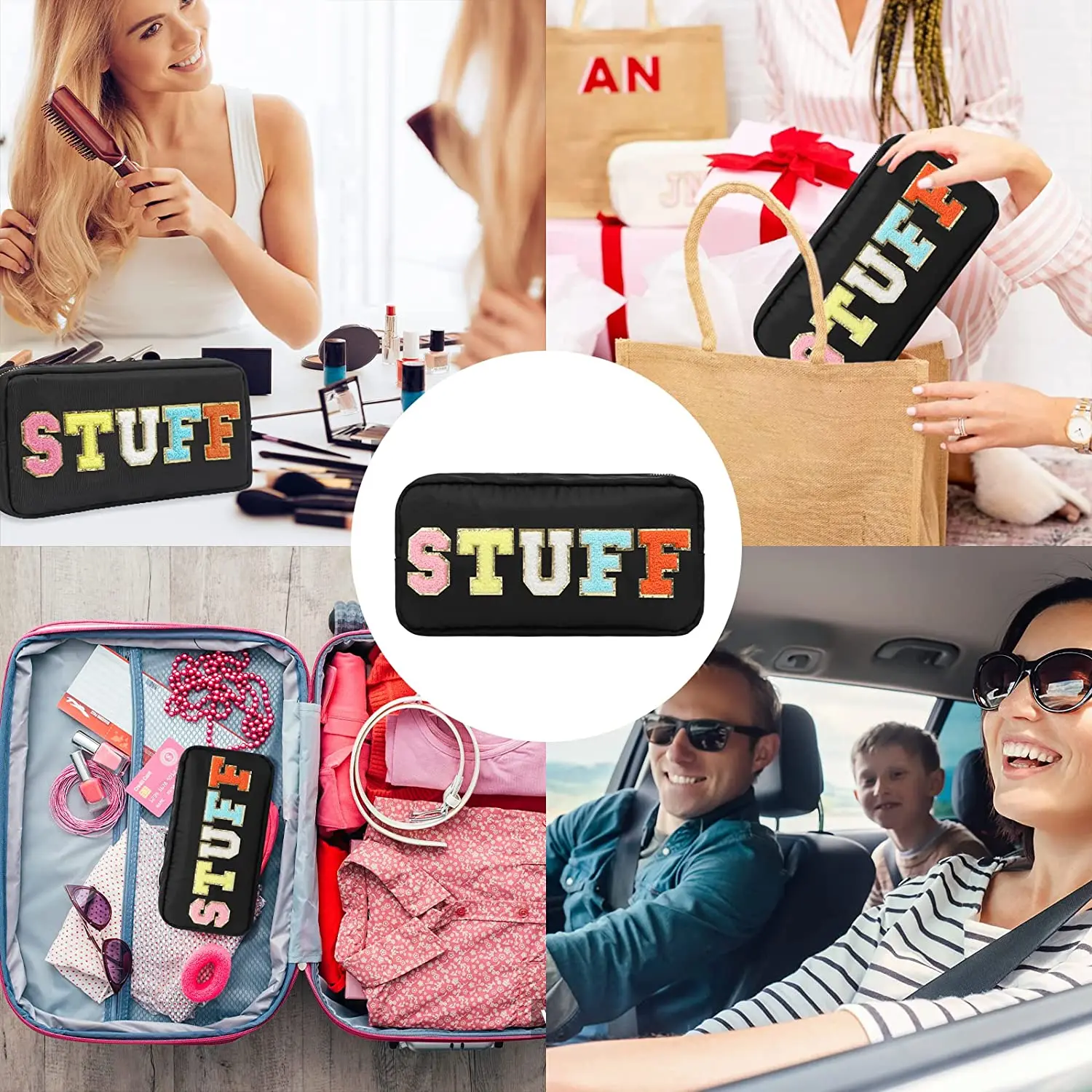 Nylon Waterproof Personalized makeup bag glitter Letter Patches Women Girl DIY Birthday Gift costom make up Pouch Cosmetic Bag
