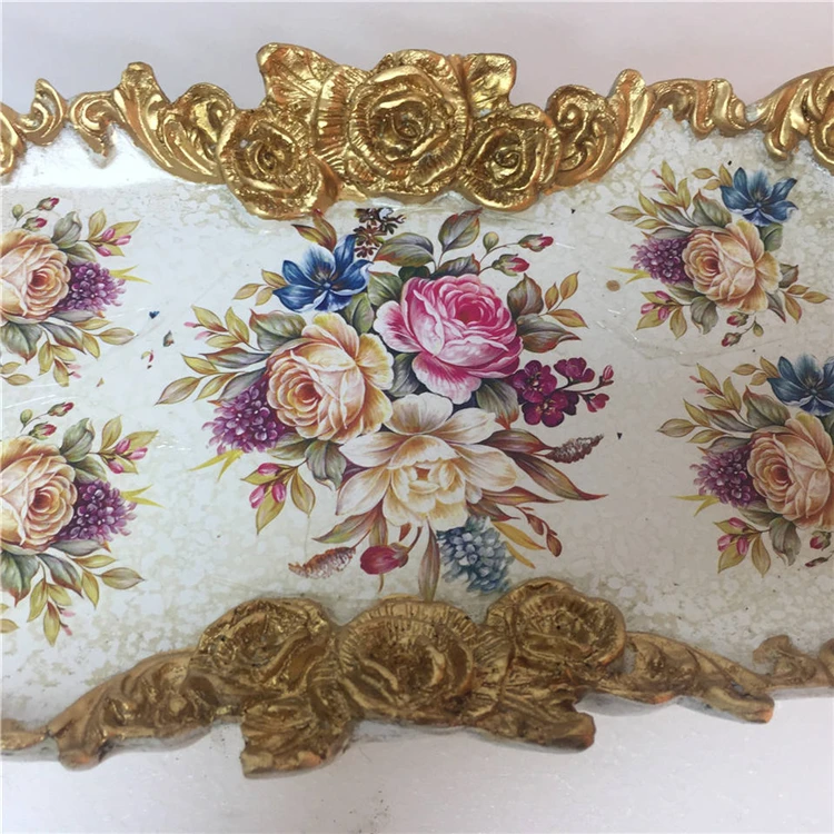 Creative Home Furnishing Fruit Dish European Resin Fruit Plate Golden Rose Dish