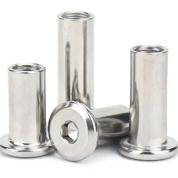 Custom Wholesale 304 Stainless Steel Splint Nut Lock Furniture Screw Hex nut male-female joint Chicago screw