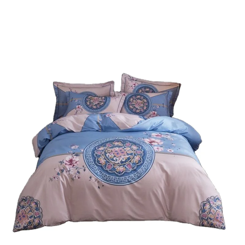 Wholesale big flower printed comforter set, luxury super king size bed sheet reactive printing 3d bedding sets 100% cotton