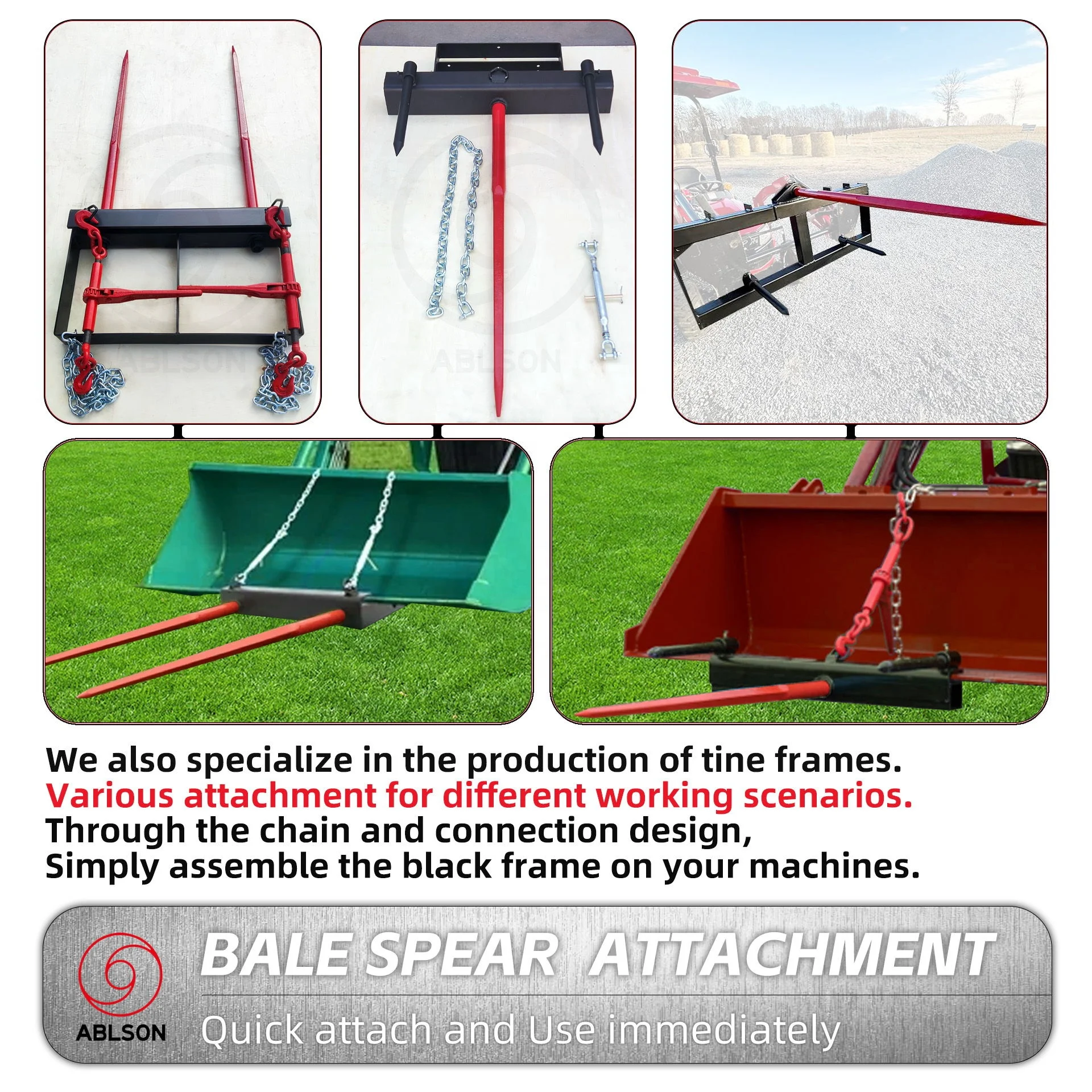 ABLSON Forged Straight Tine For Hay Loader Tractor With Hay Bale Spears And Loader Tine Bale Spear For Cnh Tractor Parts