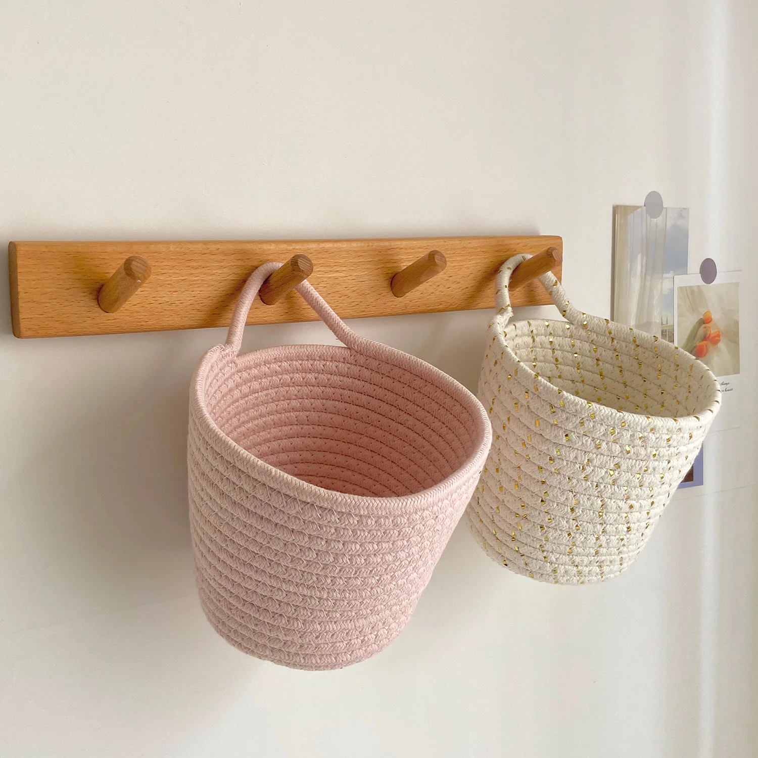 Cheap Wholesale Cotton Rope Oval Shape Woven Basket with Leather Clothing Wood TIME Storage Packing Pcs Color Design Plant Eco