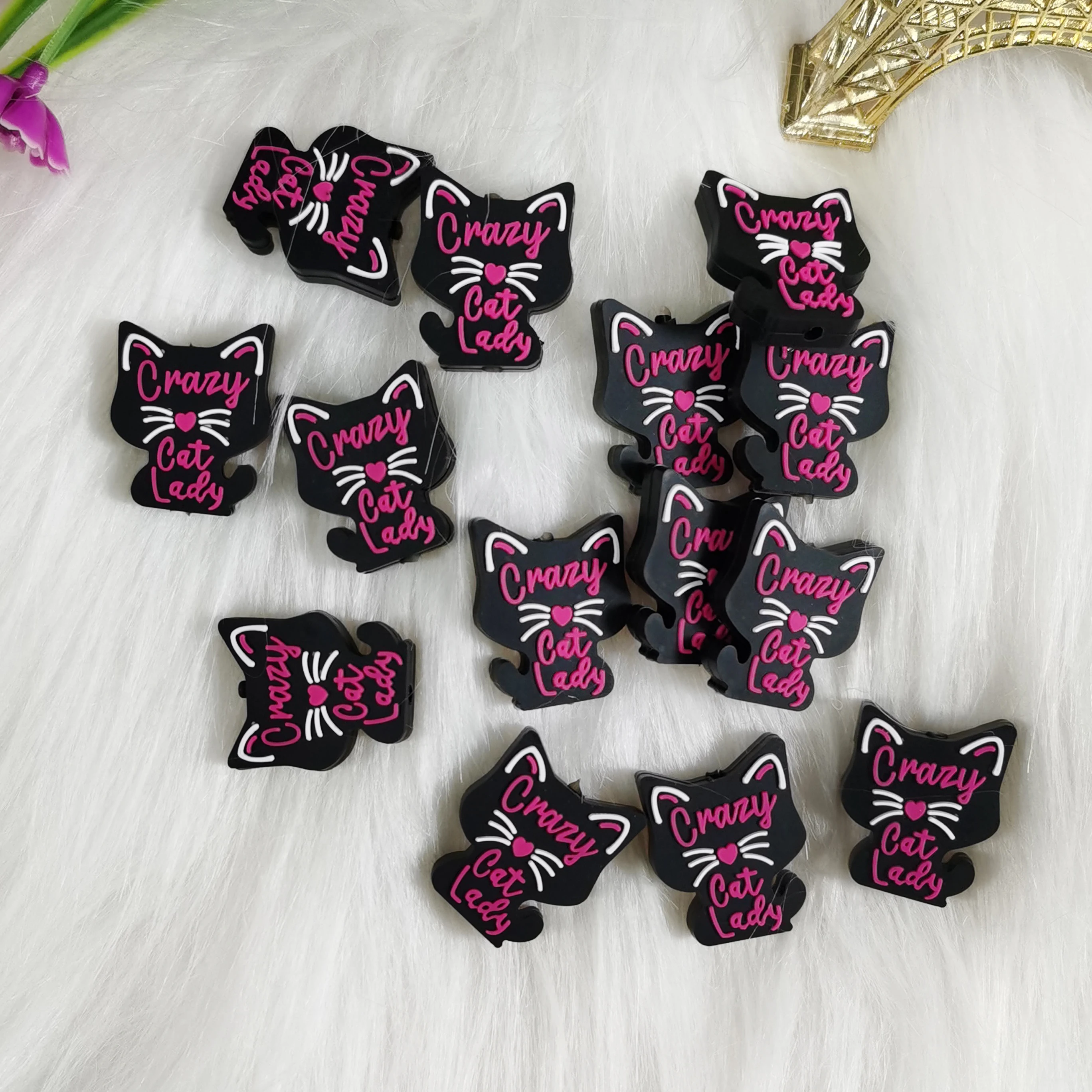 Wholesale Food Grade Baby Teether Toy Soft Chew Teething Diy Necklace Silicone Cat Focal Bead For Beaded Pen