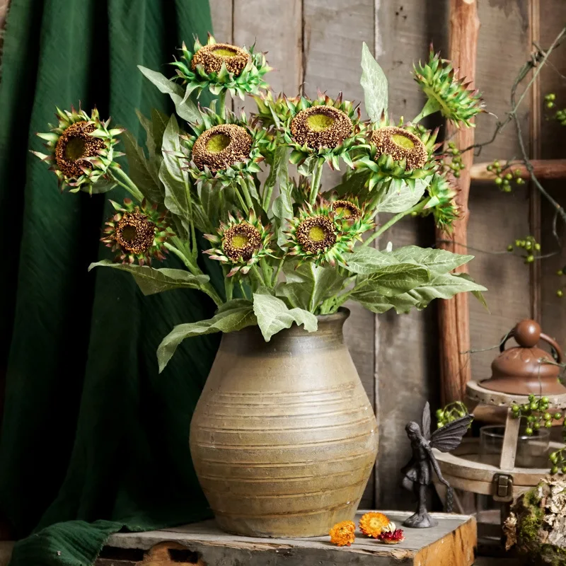 Nordic two heads sunflower artificial sunflower artificial flower decoration living room wedding home decoration flower