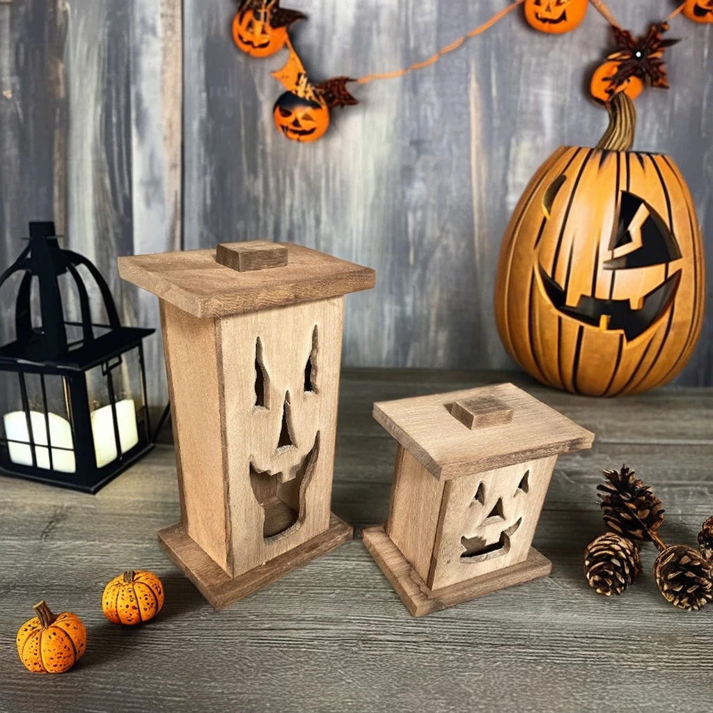 Hot Selling Halloween Wood Craft Lantern Hanging Fancy Design Handcraft Halloween Candle Wooden Box for Easter Party Decorative