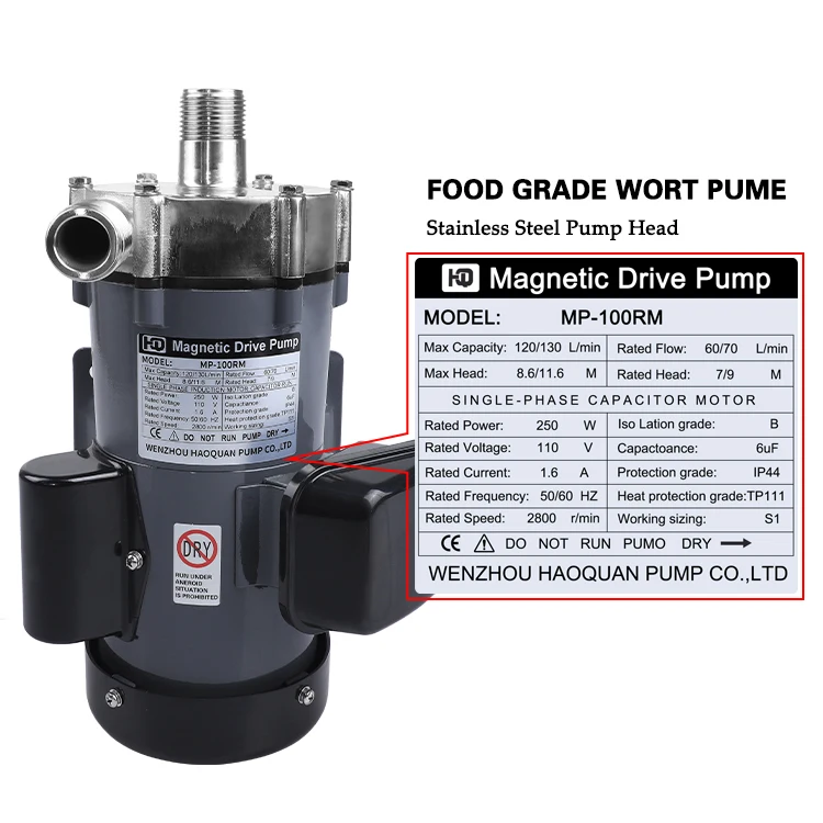 Big Power MP-100rm Stainless Steel Magnetic Driven Circulation Pump Brewing Beer Brewery  Pump 120/130 L/min Hot Water Transfer