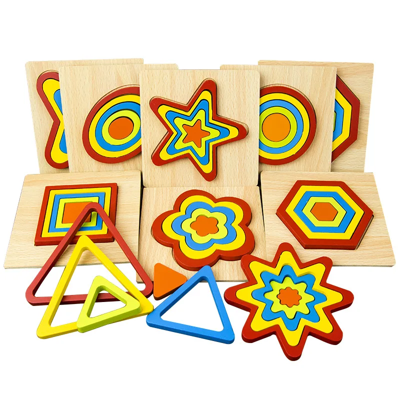 Colorful Kids Wooden 3D Puzzles Toys Shape Picture Early Education Jigsaw Baby Intelligence Development Toys