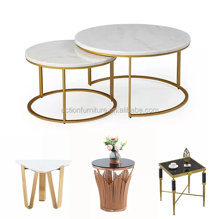 Newest Simple Style Home Furniture Metal With Round Base Marble Top Small Coffee Table Living Room Center Table
